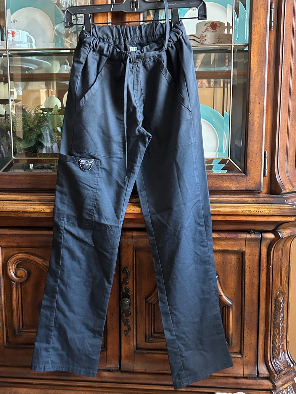 Cherokee Black Drawstring Cargo Scrub Pants
